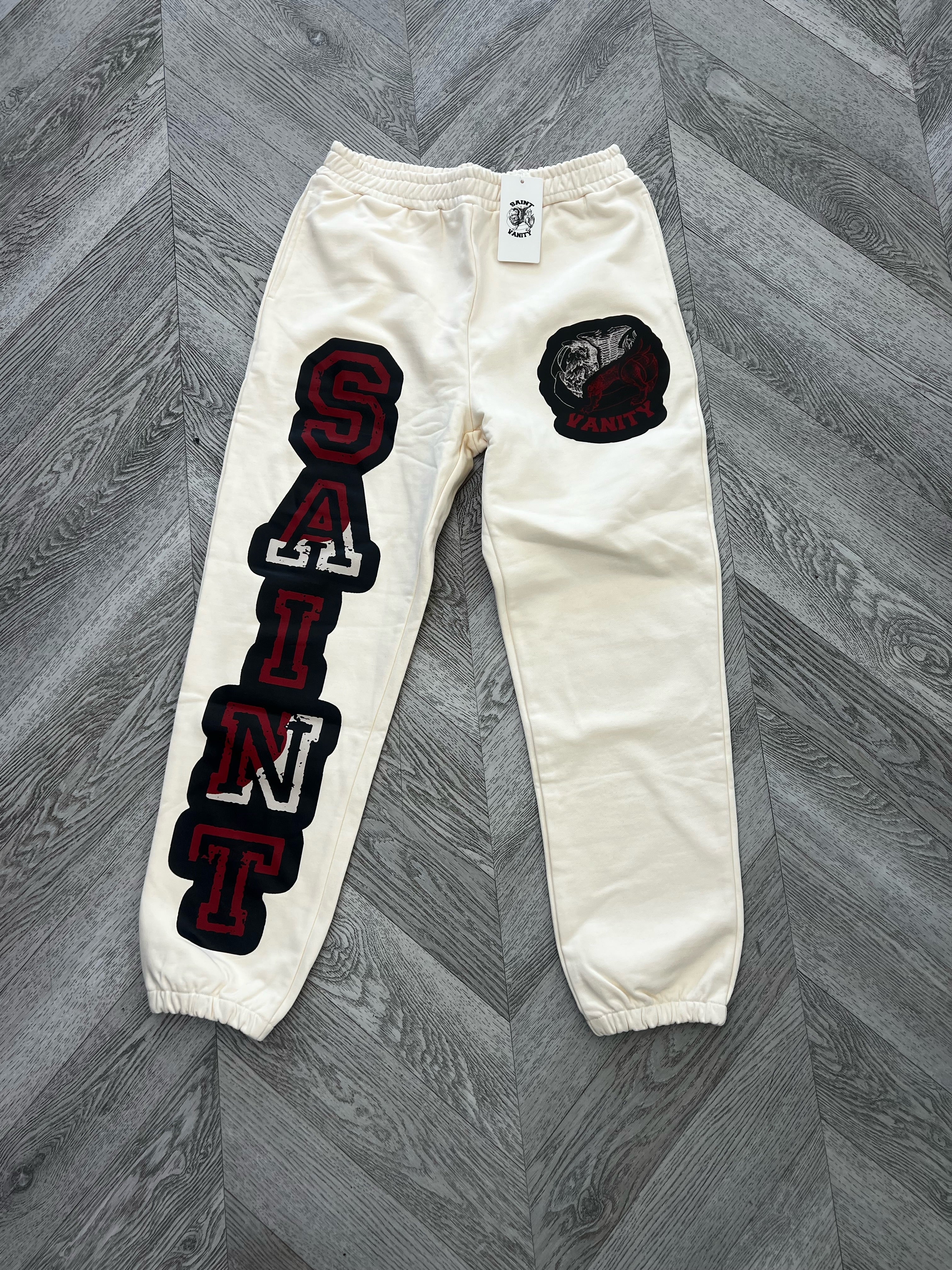Saint Vanity sweatpants cream/ red logo