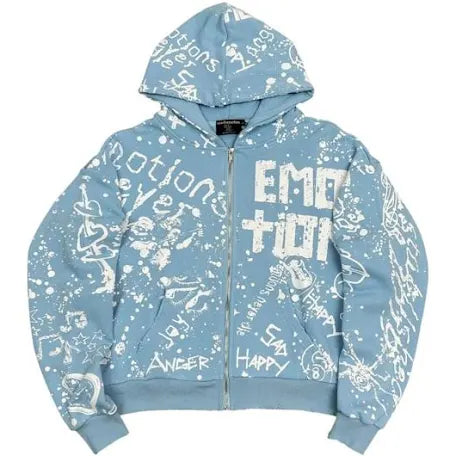 Mixed Emotions “Graffiti” Zip Up Hoodie (Light Blue)