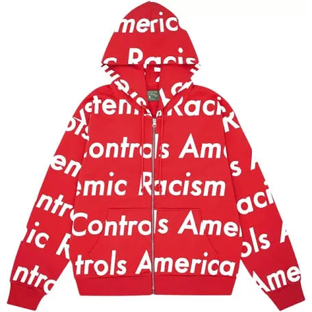 Denim Tears “Racism Controls America” Zip Up Hoodie (Red)