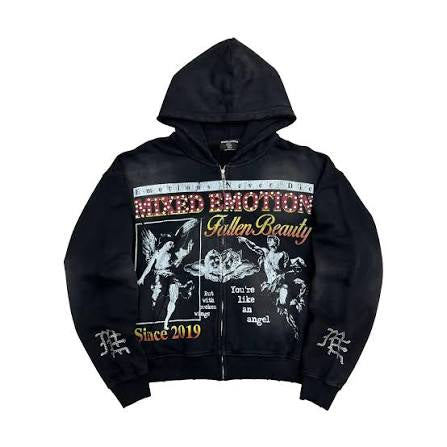 Mixed Emotions Broken wing Zip up hoodie black