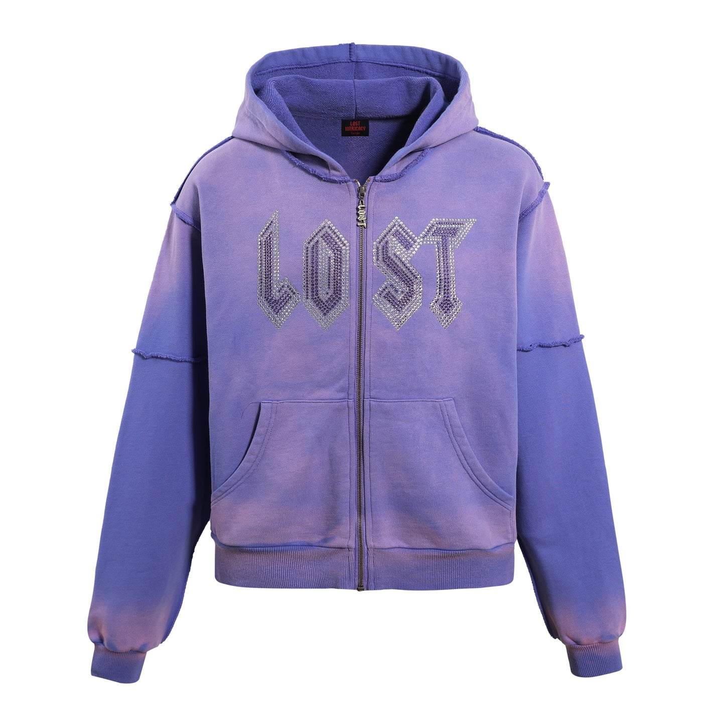 Lost intricacy Rhinestone Zip Up Hoodie (Purple)