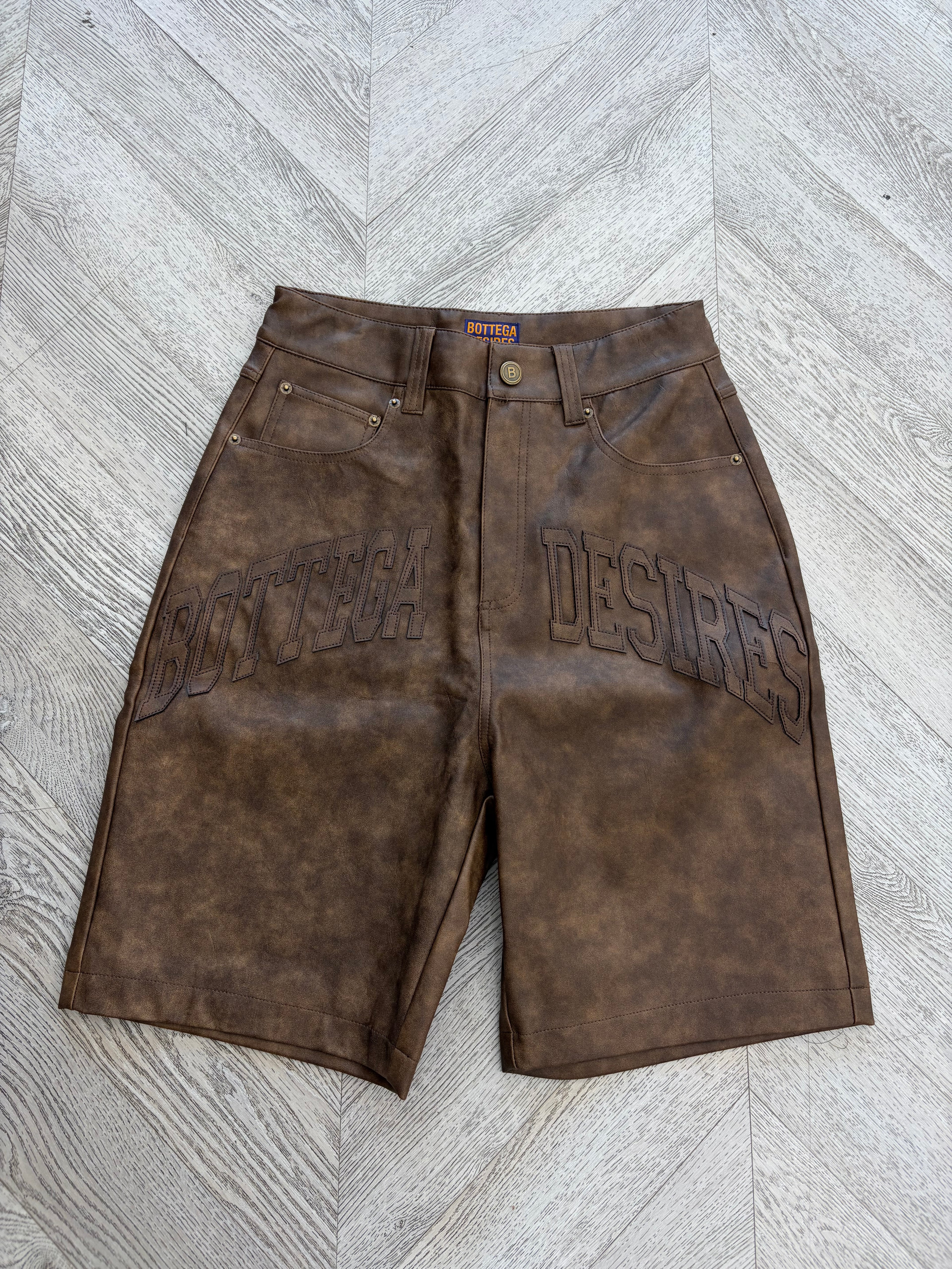 Bottega Desires leather shorts Brown