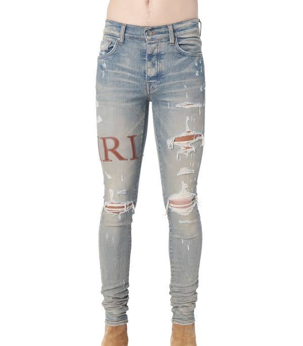 Amiri jeans Stitch logo light blue/ brown